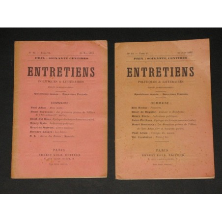Entretiens politiques et littéraires (N° 43-44 tome VI 25 mai, 10 juin 1893, N° 55 tome VII 25 novembre 1893)