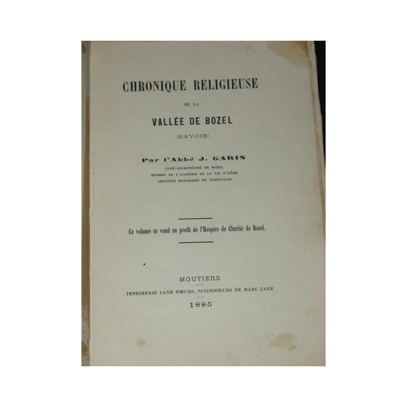 Chronique religieuse de la vallée de Bozel