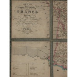 Carte routière et administrative de la France indiquant les routes de poste avec les distances, les routes royales…